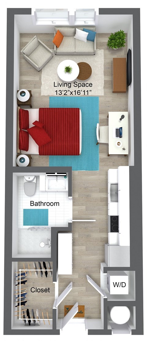 a floor plan of a room with a bedroom and a bathroom